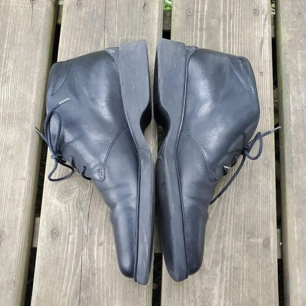 Vintage 90s y2k Bratz Lace Up Square Toe Chunky Heel Leather Ankle Boots Booties
